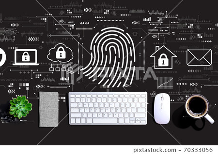 Fingerprint scanning theme with a computer keyboard 70333056