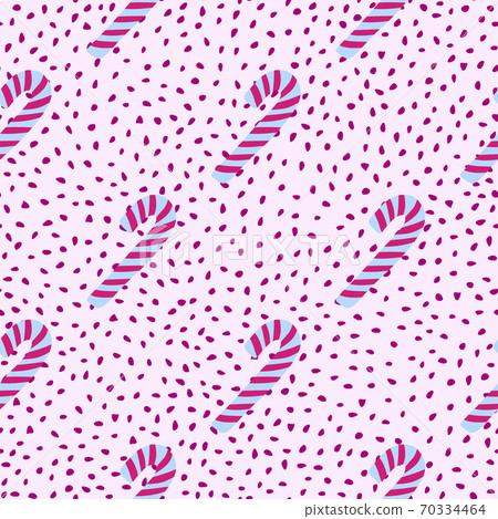New year seamless doodle pattern with xmas candy lollipop ornament. Light dotted background. Blue and pink striped sweet elements. New year seamless doodle pattern with xmas candy lollipop ornament. Light dotted background. Blue and pink striped sweet elements. 70334464