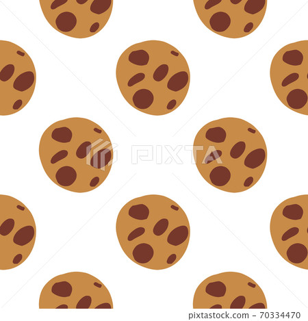Isolated seamless pattern with new year chokolate cookies silhouettes. Brown tasty bakery dessert on white background. Isolated seamless pattern with new year chokolate cookies silhouettes. Brown tasty bakery dessert on white background. 70334470