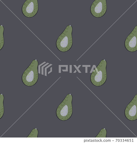 Minimalistic dark breakfast seamless pattern with avocados. Green pale healthy food ornament on purple background. 70334651