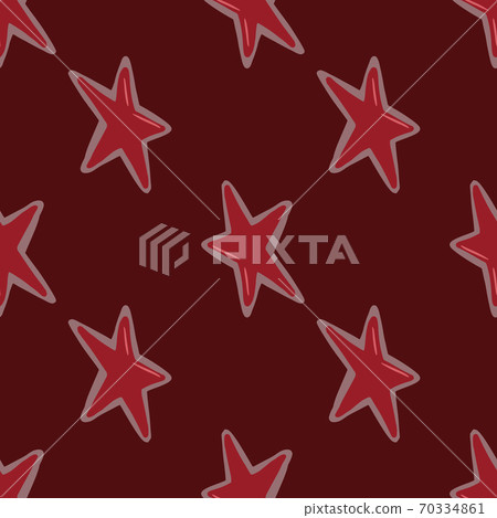 Seamless pattern with star christmas cookies. Doodle stylized tasty print in red color on maroon background. 70334861