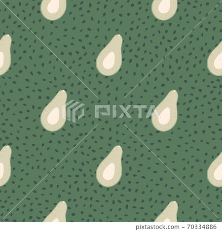 Light grey organic avocados seamless raw pattern. Breakfast vegan food elements on green doted background. 70334886