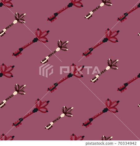 Stylized vintage seamless pattern with doodle keys figures. Dark pink background. Secret symbols artwork. Stylized vintage seamless pattern with doodle keys figures. Dark pink background. Secret symbols artwork. 70334942