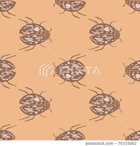 Brown colored scarab beetles seamless pattern. Doodle animal print on beige background. Exotic botanic pattern. 70335002