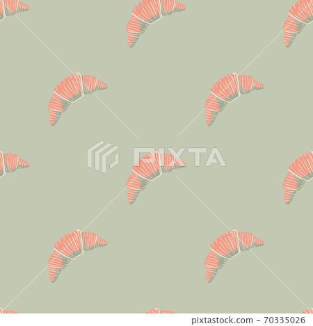 Minimalistic doodle pink croissants ornament seamless pattern. Doodle stylized tasty food backdrop with grey background. Minimalistic doodle pink croissants ornament seamless pattern. Doodle stylized tasty food backdrop with grey background. 70335026