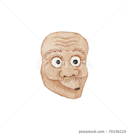 Hyottoko Noh面具Kyogen水彩插圖 70336229