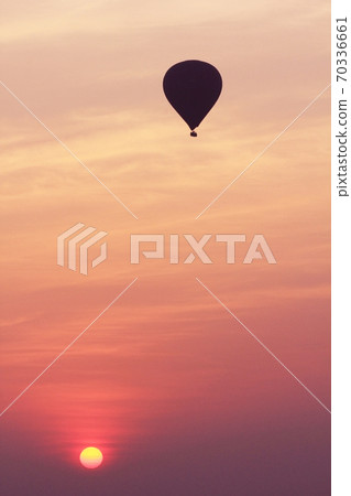 Landscape silhouette, early morning balloon, Bagan city, Myanmar Landscape silhouette, early morning balloon, Bagan city, Myanmar 70336661