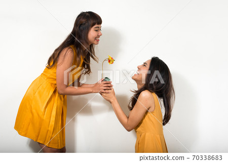 Portrait of two happy young Asian women together Portrait of two happy young Asian women together 70338683
