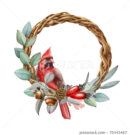 Winter festive wreath watercolor illustration.  70343467