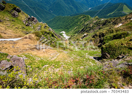 (群馬縣)谷川岳俯瞰町立的雪谷 (群馬縣)谷川岳俯瞰町立的雪谷 70343483