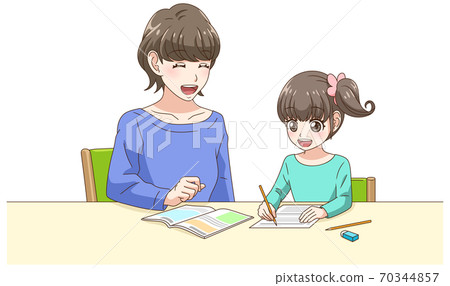 Girl studying with her mother 70344857