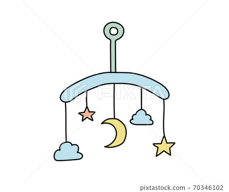 嬰兒手推車的手繪插圖/可愛/玩具/月亮/星星/雲/天空/新生兒/搖動/嬰兒 70346102