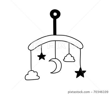 嬰兒手推車的手繪插圖/可愛/玩具/月亮/星星/雲/天空/新生兒/搖動/嬰兒 70346109