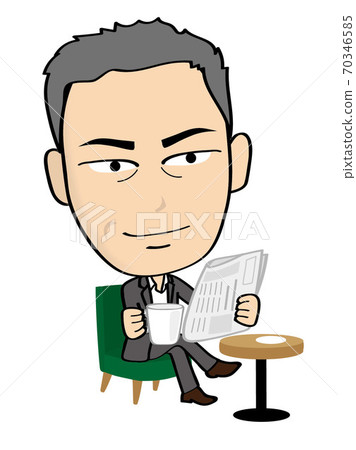 Nice middle-aged man reading the newspaper over coffee 70346585