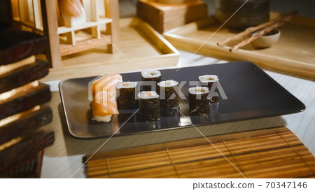 Japanese sushi served on plate 70347146