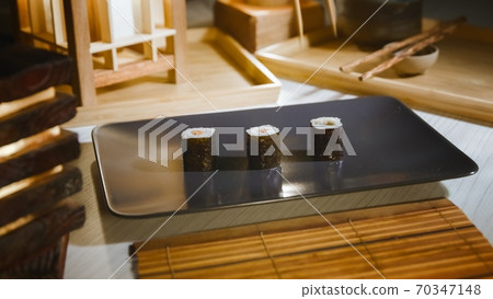 Japanese sushi served on plate 70347148