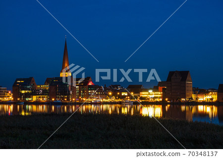 View over the river Warnow to the city Rostock, Germany View over the river Warnow to the city Rostock, Germany 70348137