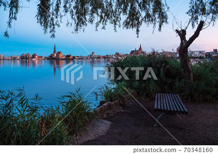View over the river Warnow to the city Rostock, Germany 70348160