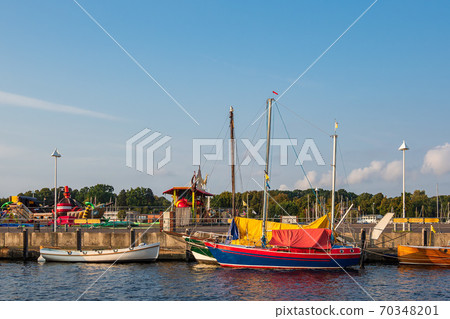 Ships in the city port of Rostock, Germany 70348201