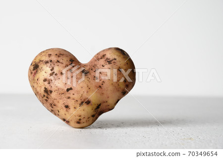 Abnormal potato in shape of heart on white. Abnormal potato in shape of heart on white. 70349654