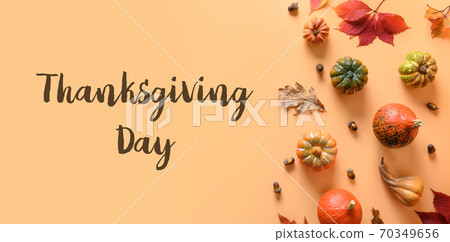 Banner of pumpkins on orange background Banner of pumpkins on orange background 70349656