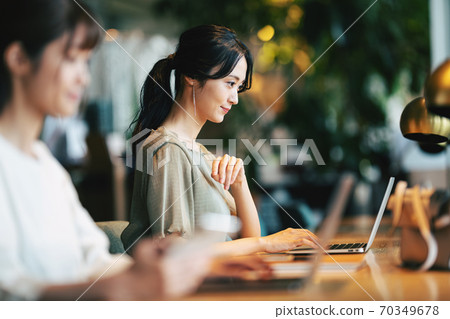Woman working in coworking space 70349678
