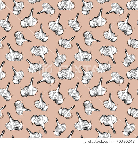 Seamless pattern of garlic. Garlic pattern on beige background.Hand drawn vector illustration Seamless pattern of garlic. Garlic pattern on beige background.Hand drawn vector illustration 70350248