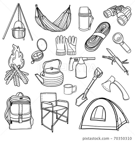 Tourist equipment. A set of icons for camping Tourist equipment. A set of icons for camping 70350310