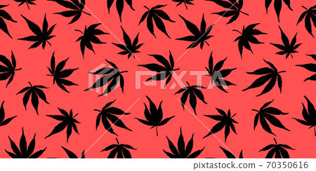pattern of black cannabis on a red background 70350616