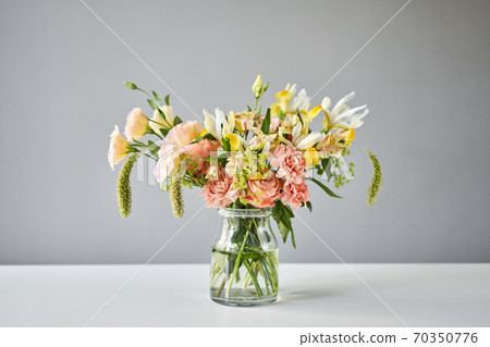 Bouquet 005, step by step installation of flowers in a vase. Flowers bunch, set for home. Fresh cut flowers for decoration home. European floral shop. Delivery fresh cut flower. 70350776