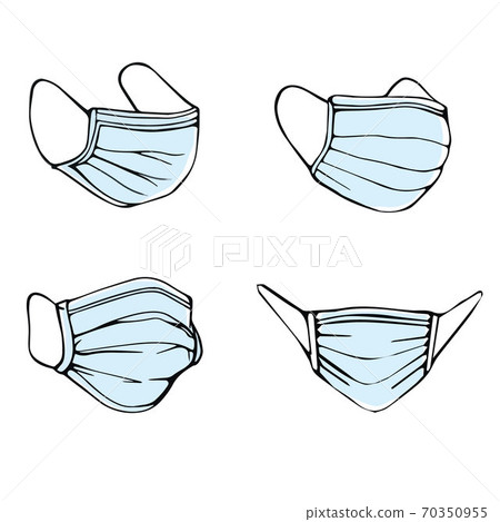 A hand-drawn set of medical masks . Doodle style A hand-drawn set of medical masks . Doodle style 70350955