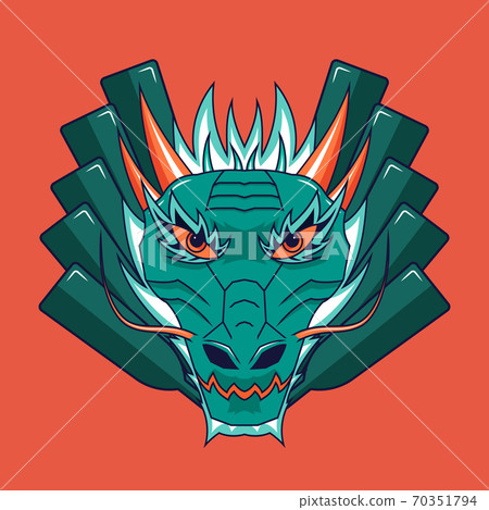 Chinese dragon head with boat paddles on background. Chinese dragon head with boat paddles on background. 70351794