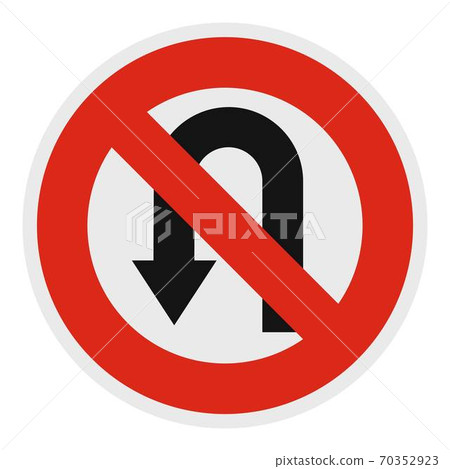 Uturn prohibited icon, flat style. Uturn prohibited icon, flat style. 70352923