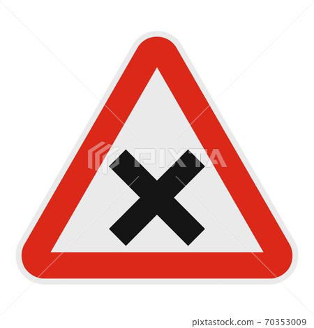 Warning of intersection road icon, flat style. Warning of intersection road icon, flat style. 70353009