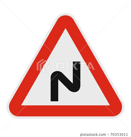 Dangerous turn left icon, flat style. Dangerous turn left icon, flat style. 70353011