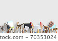 Children are holding books, toys, and a keyboard. Educational concept 70353024