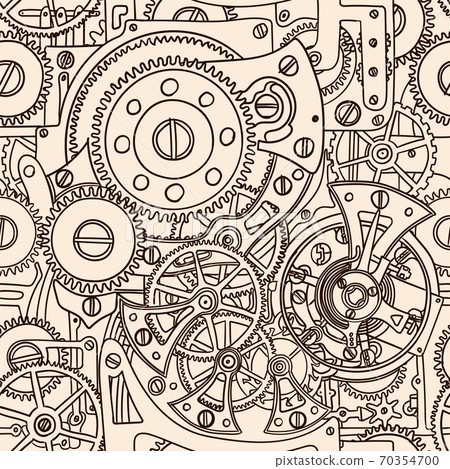 Seamless pattern hand-drawing clockwork isolated on beige background. 70354700