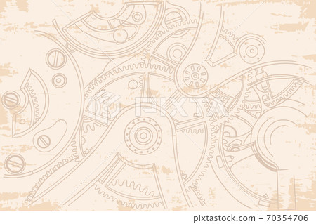 Vintage old beige background with gears from the clockwork. Vintage old beige background with gears from the clockwork. 70354706