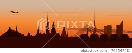 Riga Old Town Skyline during sunset time Riga Old Town Skyline during sunset time 70354748