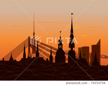 Riga Old Town Skyline during sunset time Riga Old Town Skyline during sunset time 70354756