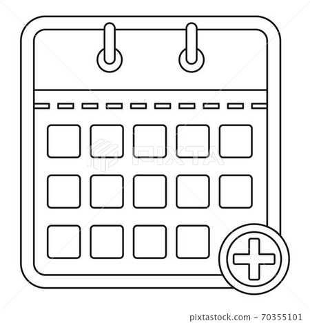 Calendar with plus icon, outline style. 70355101