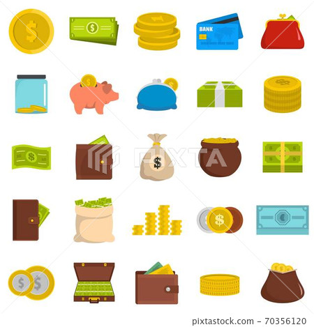 Money icons set, flat style 70356120