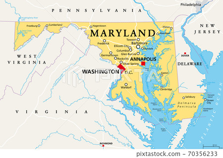 Where Is Maryland On The Map Maryland, Md, Political Map. State In The... - Stock Illustration  [70356233] - Pixta