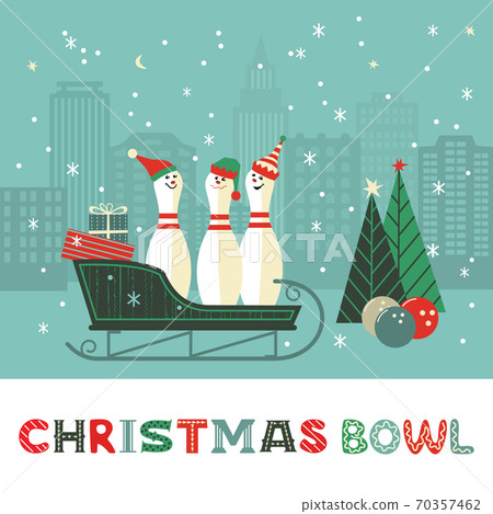 Cute Christmas bowling pins in sleigh illustration 70357462