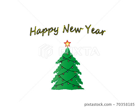 Ornate new year fir tree and inscription happy new year Ornate new year fir tree and inscription happy new year 70358185