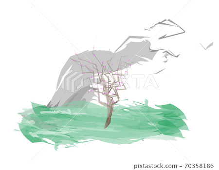 Abstract image of blooming sakura on mountain background Abstract image of blooming sakura on mountain background 70358186