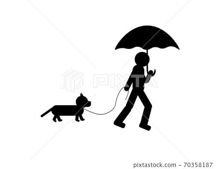 Man with umbrella walking the dog, vector illustration 70358187