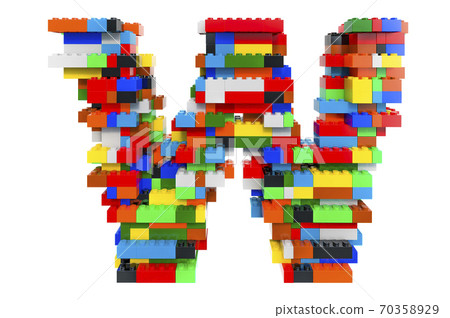 Letter W from colorful building toy blocks, 3D rendering Letter W from colorful building toy blocks, 3D rendering 70358929