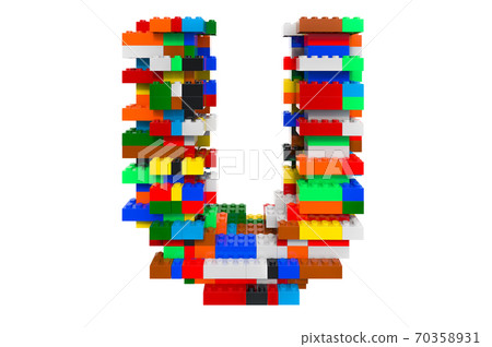 Letter U from colorful building toy blocks, 3D rendering Letter U from colorful building toy blocks, 3D rendering 70358931