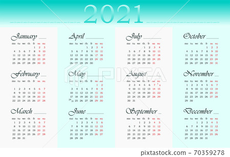 2021 Calendar in English. 12 months 2021 Calendar in English. 12 months 70359278